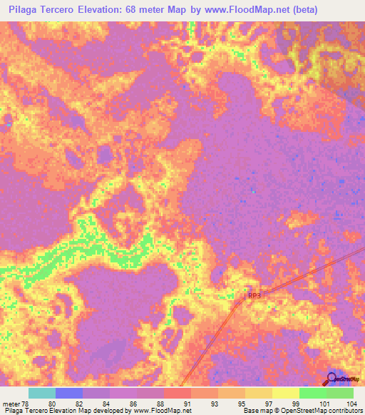 Pilaga Tercero,Argentina Elevation Map