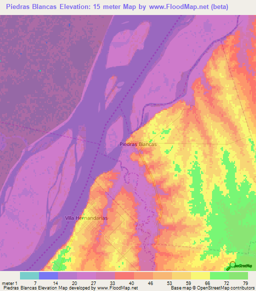 Piedras Blancas,Argentina Elevation Map