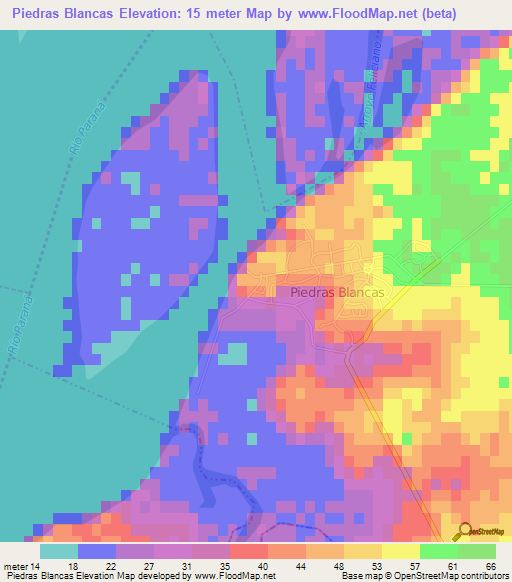 Piedras Blancas,Argentina Elevation Map