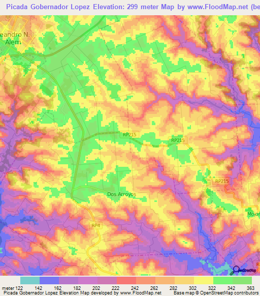 Picada Gobernador Lopez,Argentina Elevation Map