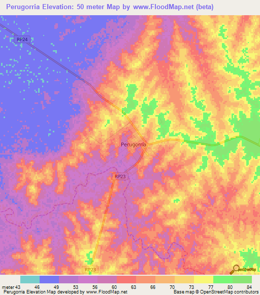 Perugorria,Argentina Elevation Map