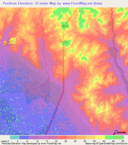 Perdices,Argentina Elevation Map