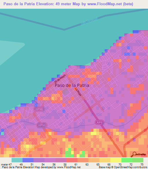 Paso de la Patria,Argentina Elevation Map