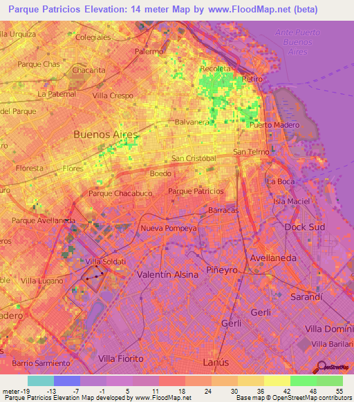 Parque Patricios,Argentina Elevation Map