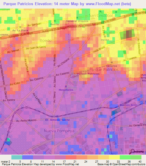 Parque Patricios,Argentina Elevation Map