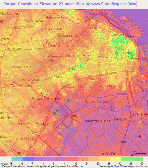 Parque Chacabuco,Argentina Elevation Map