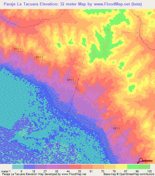 Paraje La Tacuara,Argentina Elevation Map