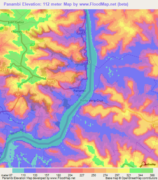 Panambi,Argentina Elevation Map