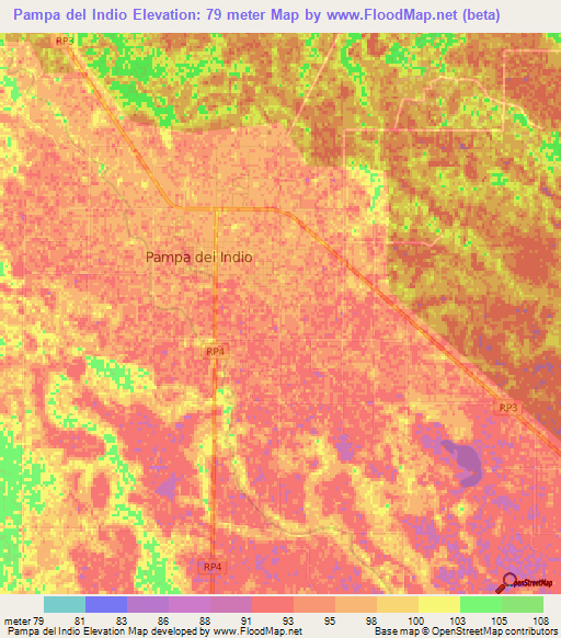 Pampa del Indio,Argentina Elevation Map