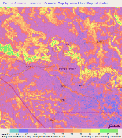 Pampa Almiron,Argentina Elevation Map