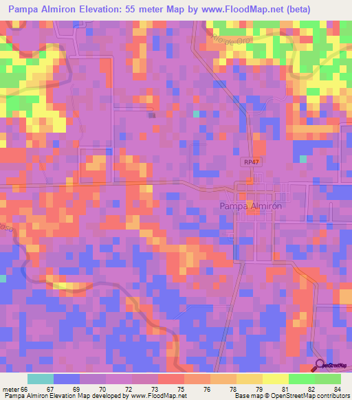 Pampa Almiron,Argentina Elevation Map
