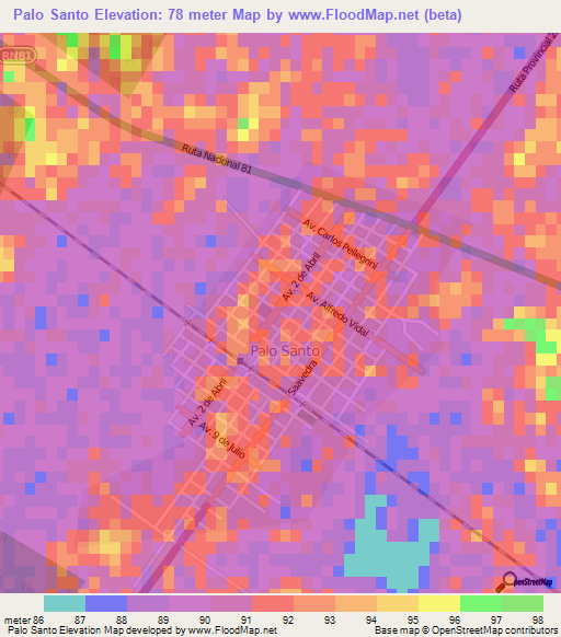 Palo Santo,Argentina Elevation Map
