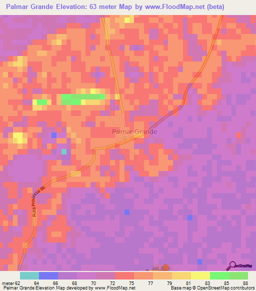 Palmar Grande,Argentina Elevation Map