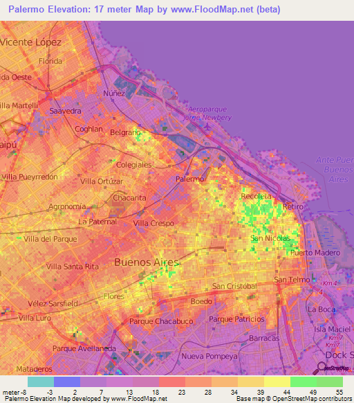 Palermo,Argentina Elevation Map