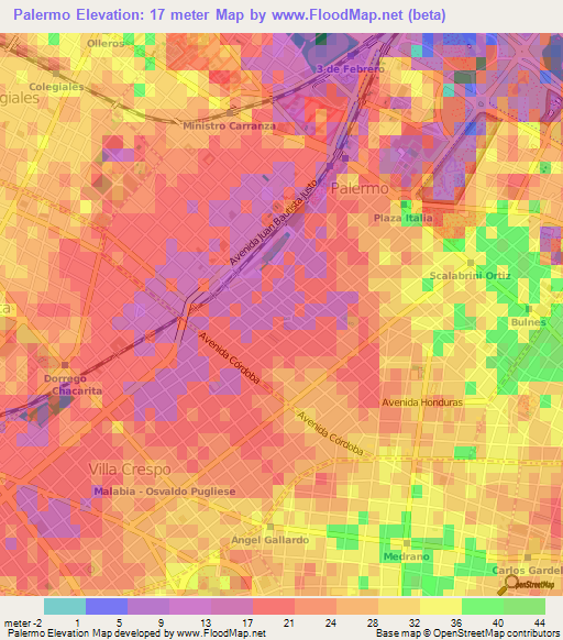 Palermo,Argentina Elevation Map