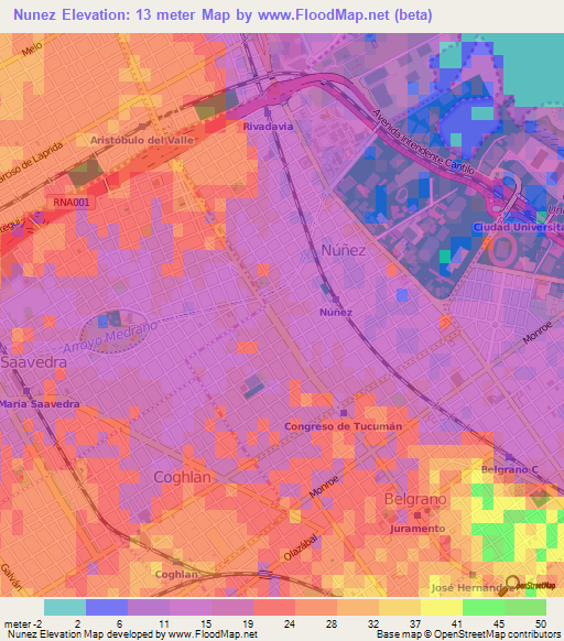 Nunez,Argentina Elevation Map