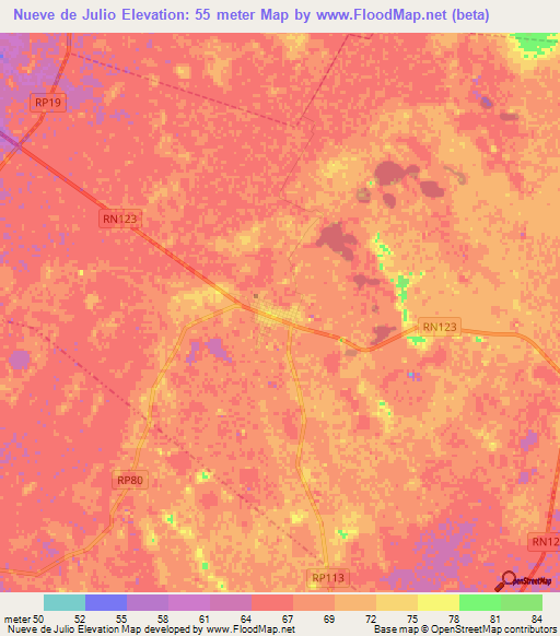 Nueve de Julio,Argentina Elevation Map