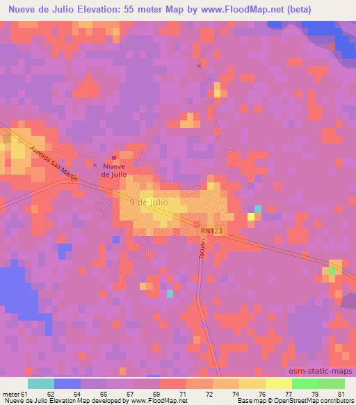 Nueve de Julio,Argentina Elevation Map