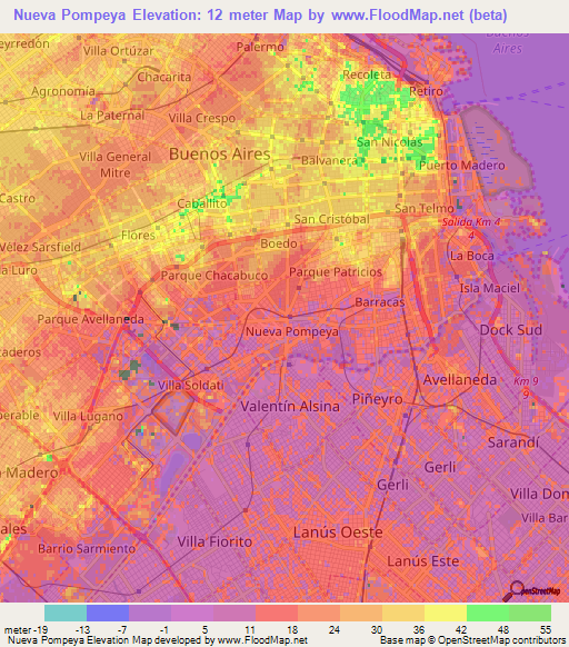 Nueva Pompeya,Argentina Elevation Map
