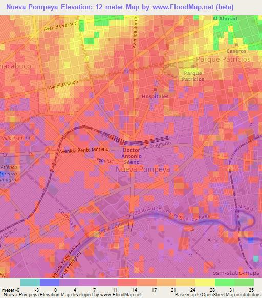 Nueva Pompeya,Argentina Elevation Map