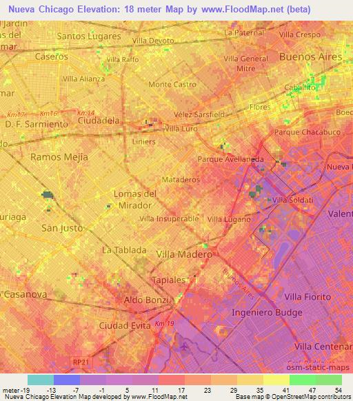 Nueva Chicago,Argentina Elevation Map