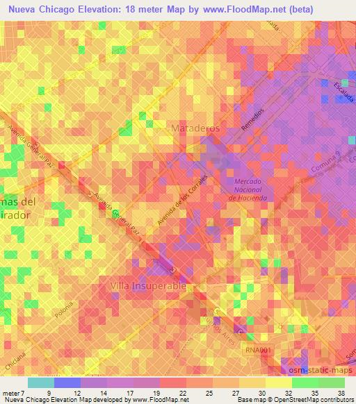 Nueva Chicago,Argentina Elevation Map
