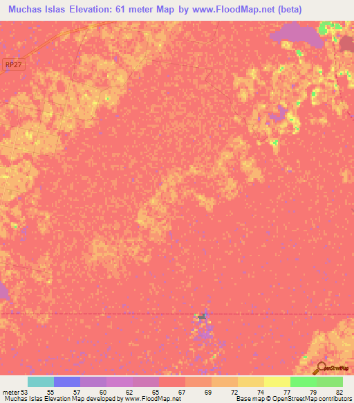 Muchas Islas,Argentina Elevation Map