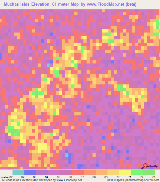 Muchas Islas,Argentina Elevation Map