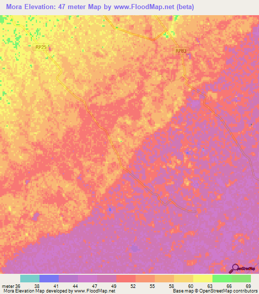 Mora,Argentina Elevation Map