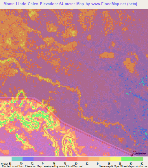 Monte Lindo Chico,Argentina Elevation Map