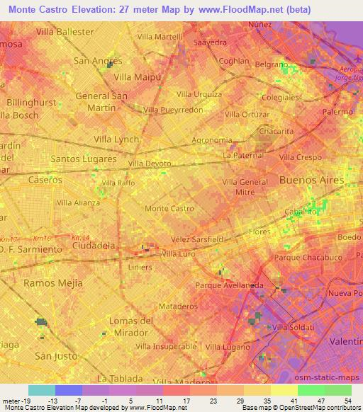 Monte Castro,Argentina Elevation Map