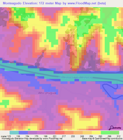 Monteagudo,Argentina Elevation Map