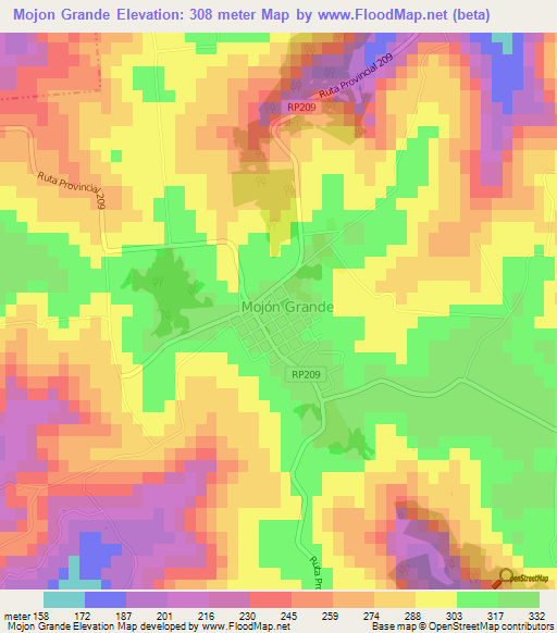 Mojon Grande,Argentina Elevation Map
