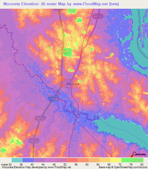 Mocoreta,Argentina Elevation Map
