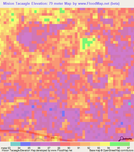 Mision Tacaagle,Argentina Elevation Map