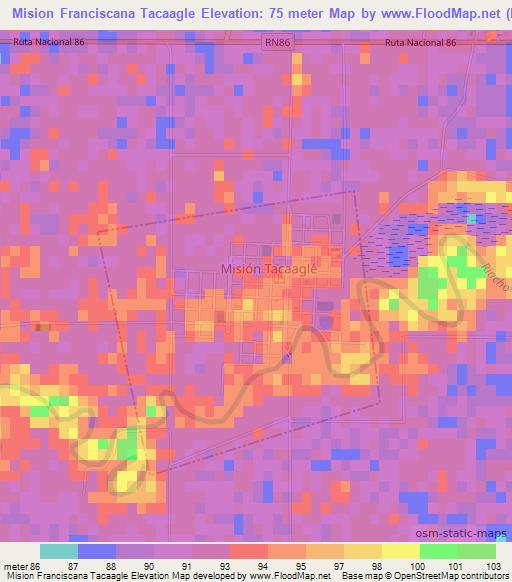 Mision Franciscana Tacaagle,Argentina Elevation Map