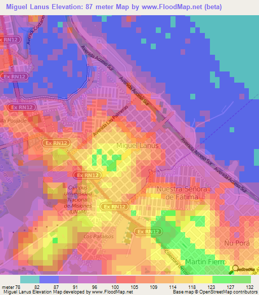 Miguel Lanus,Argentina Elevation Map