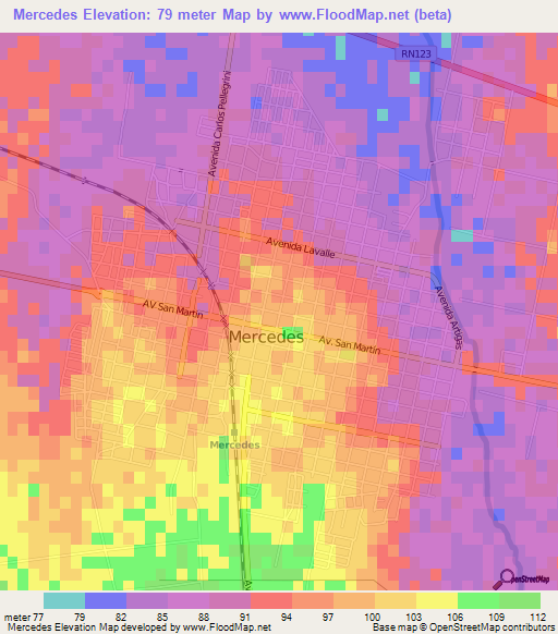 Mercedes,Argentina Elevation Map