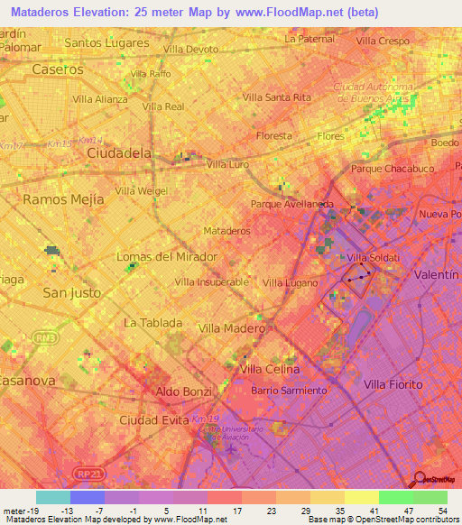 Mataderos,Argentina Elevation Map