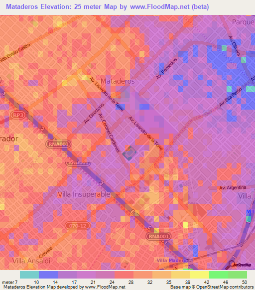 Mataderos,Argentina Elevation Map