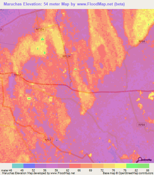 Maruchas,Argentina Elevation Map