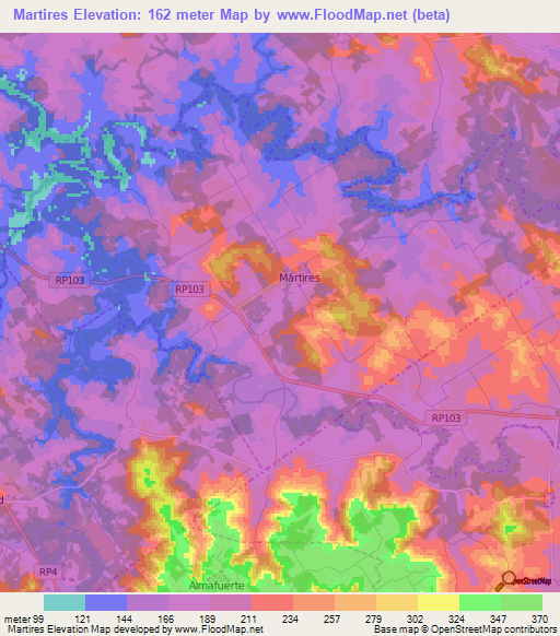 Martires,Argentina Elevation Map