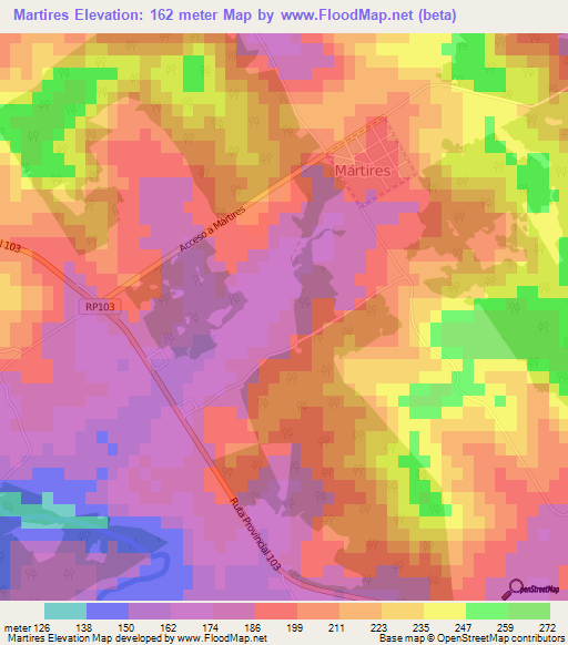 Martires,Argentina Elevation Map