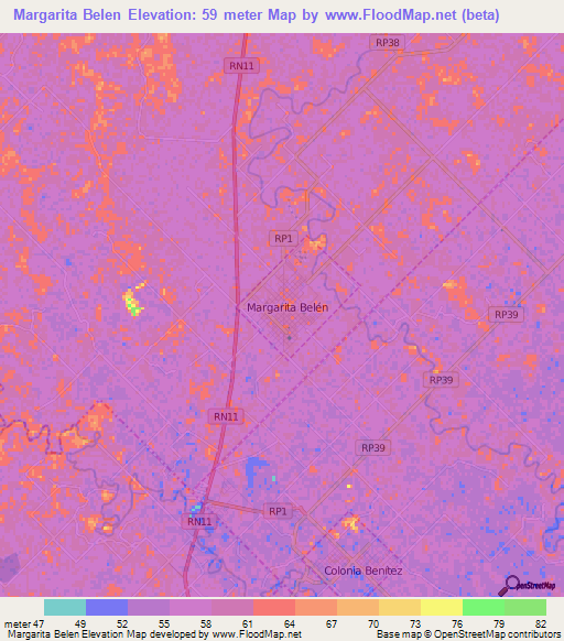 Margarita Belen,Argentina Elevation Map