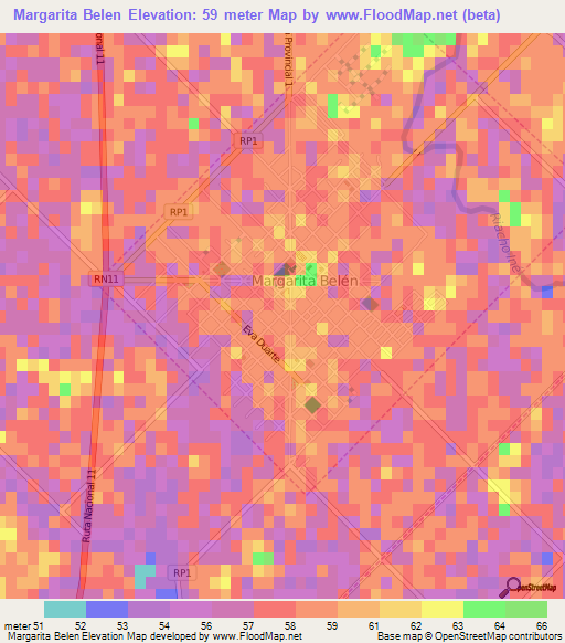 Margarita Belen,Argentina Elevation Map