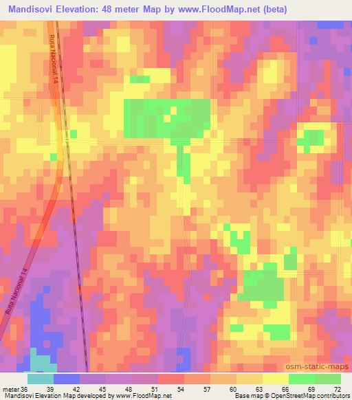 Mandisovi,Argentina Elevation Map