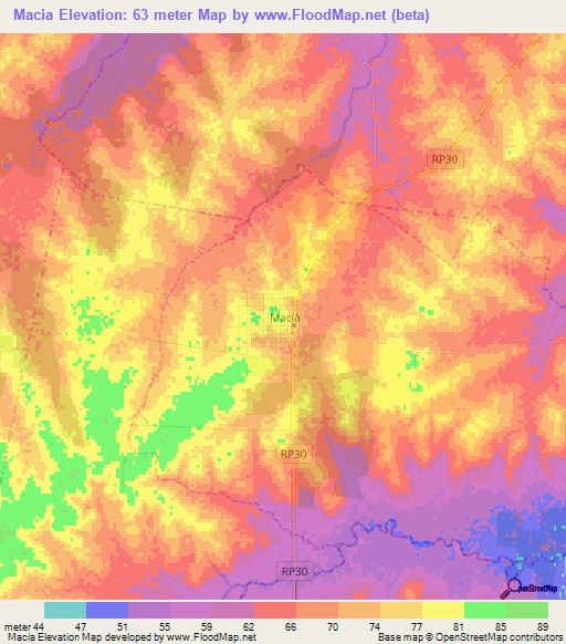 Macia,Argentina Elevation Map
