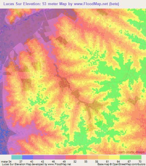 Lucas Sur,Argentina Elevation Map