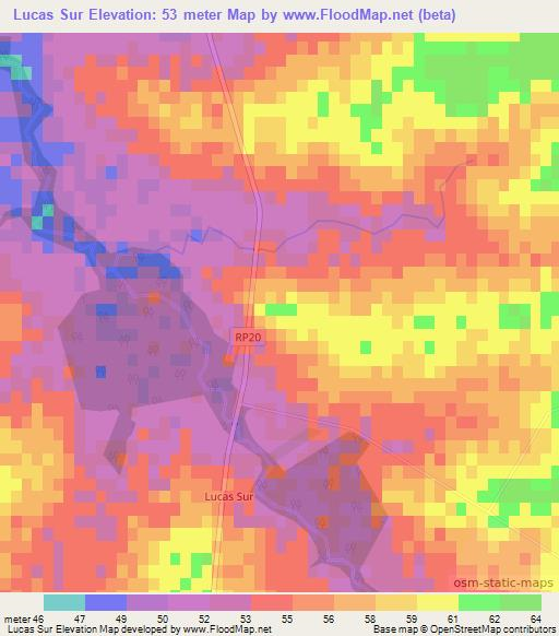 Lucas Sur,Argentina Elevation Map
