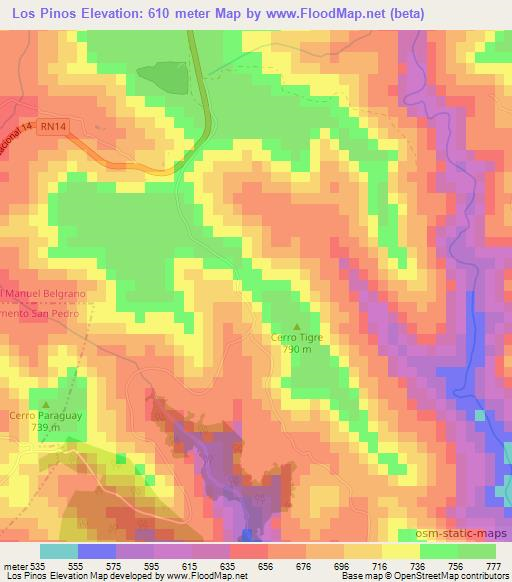 Los Pinos,Argentina Elevation Map